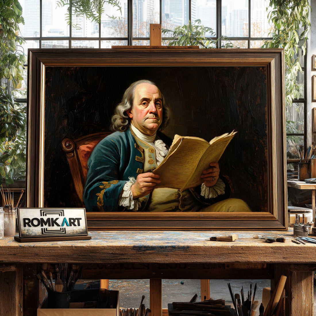 Benjamin Franklin President hand-painted oil painting on canvas