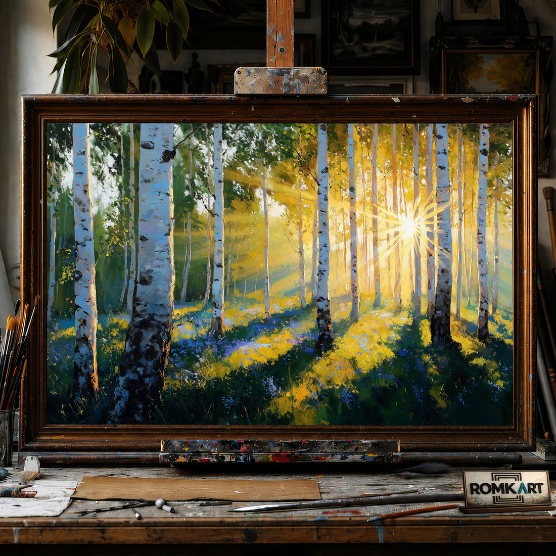 Birch Forest at Sunrise hand-painted oil painting on canvas