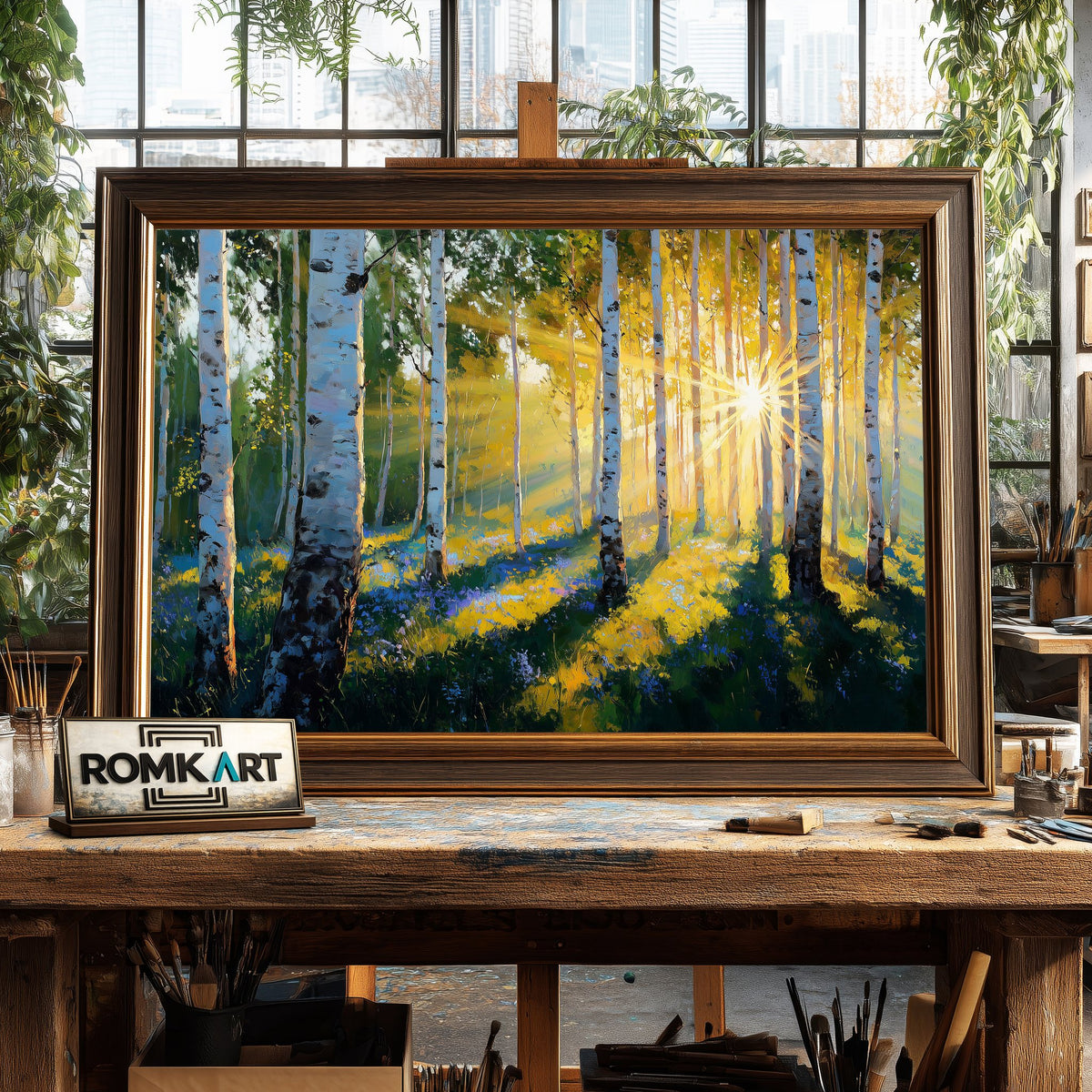 Birch Forest at Sunrise Forest Landscape Oil Painting - image 2