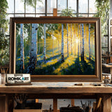 Birch Forest at Sunrise Forest Landscape Oil Painting - image 2