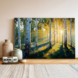 Birch Forest at Sunrise Forest Landscape Oil Painting - image 3