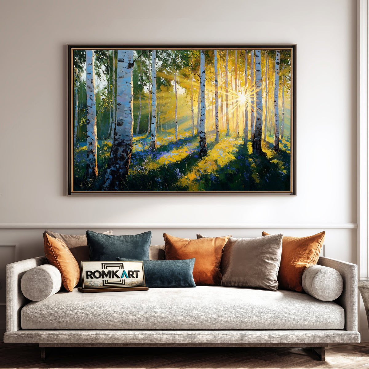 Birch Forest at Sunrise Forest Landscape Oil Painting - image 4