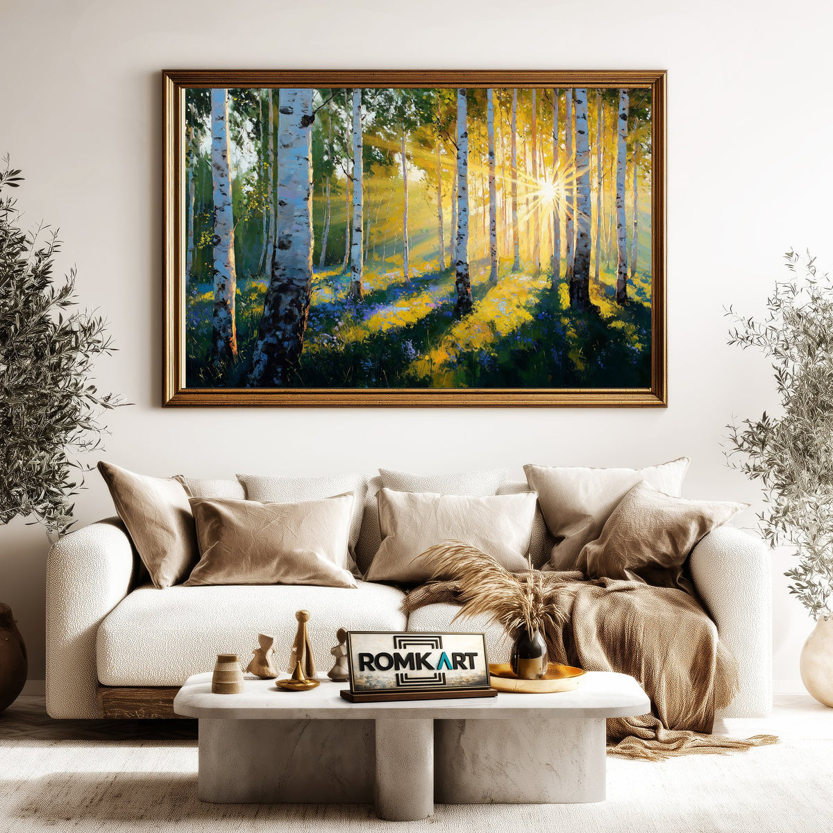 Birch Forest at Sunrise Forest Landscape Oil Painting - image 5