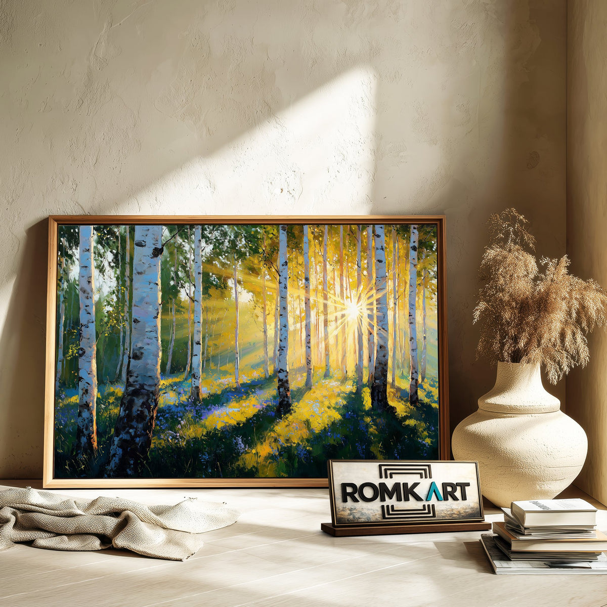 Birch Forest at Sunrise Forest Landscape Oil Painting - image 6