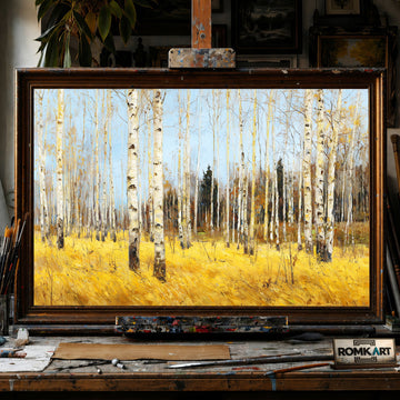 Birch Forest - Hand-Painted Oil Painting - View 1