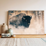 Bison in Winter Mist Wildlife Oil Painting - image 3
