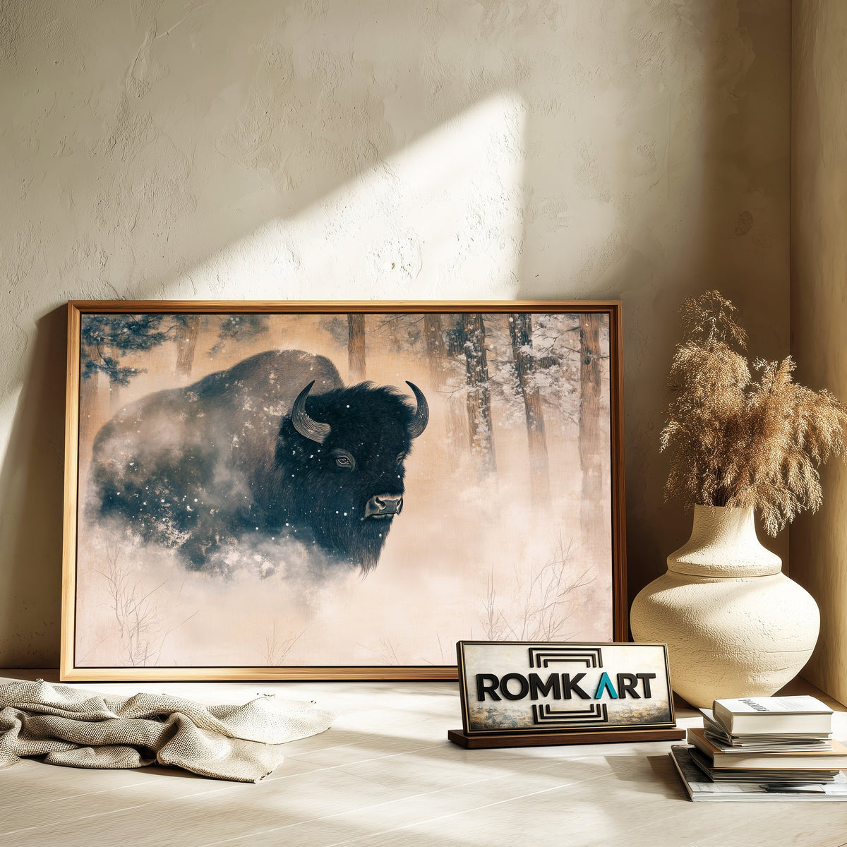 Bison in Winter Mist Wildlife Oil Painting - image 6