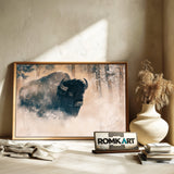 Bison in Winter Mist Wildlife Oil Painting - image 6