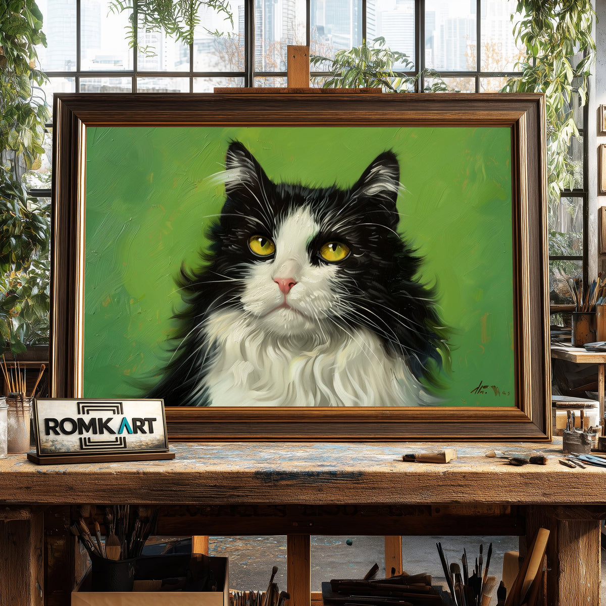 Black and White Cat Oil Painting - image 2