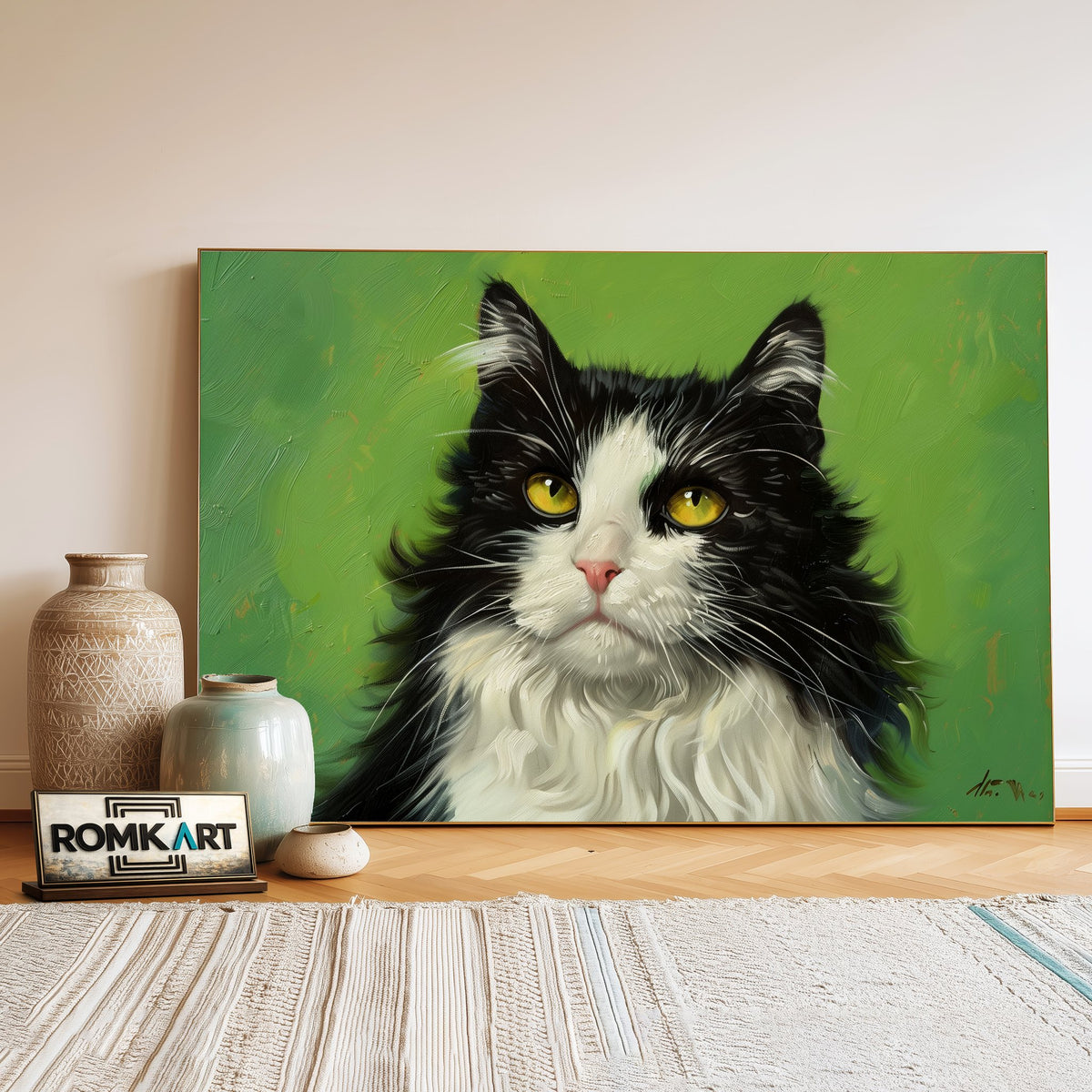 Black and White Cat Oil Painting - image 3