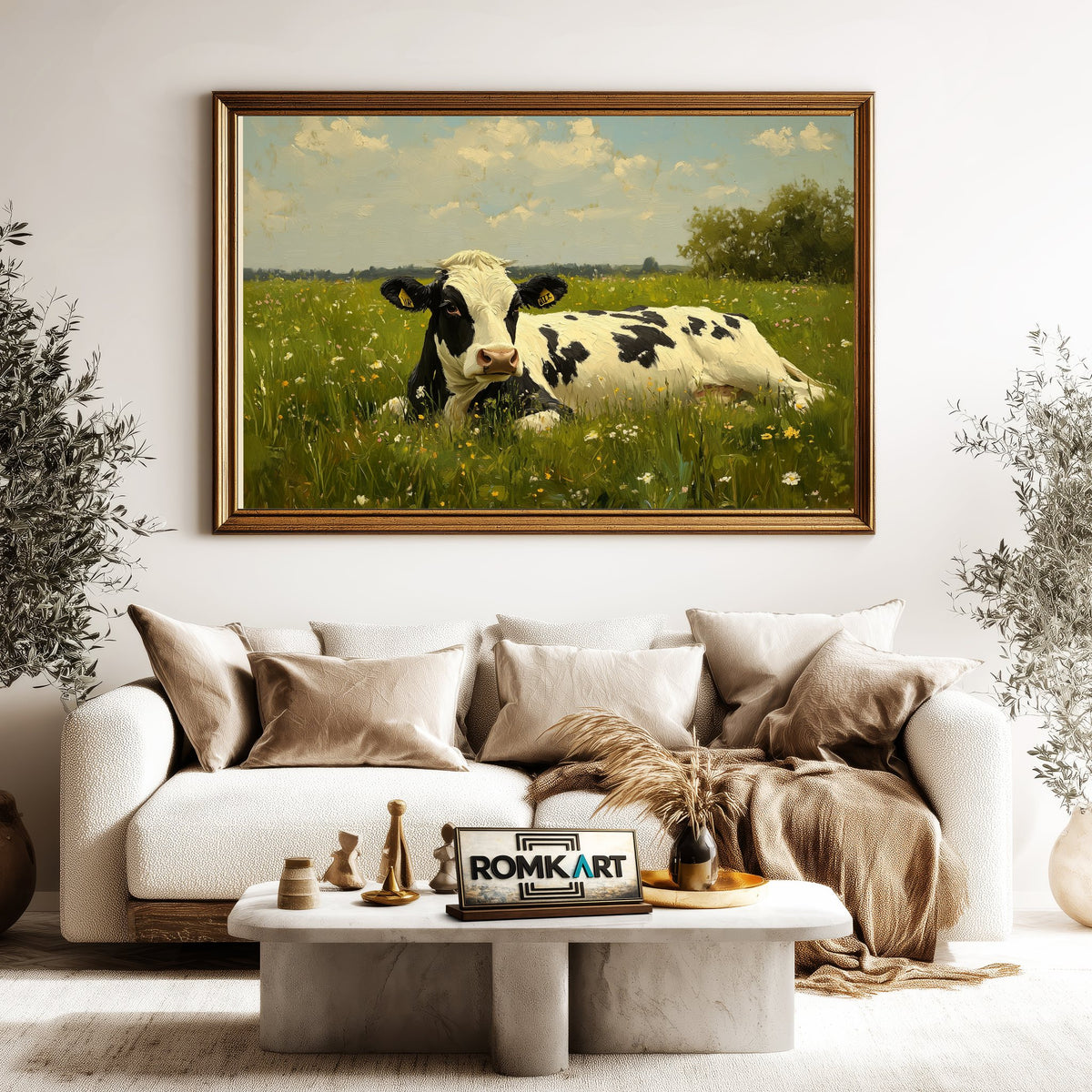 Black and White Holstein Cow Farm Animal Oil Painting - image 5