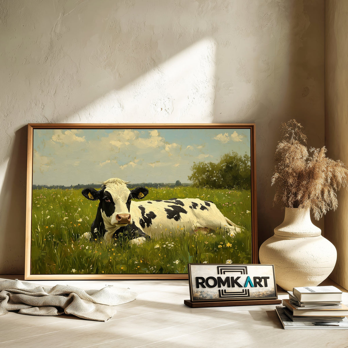 Black and White Holstein Cow Farm Animal Oil Painting - image 6