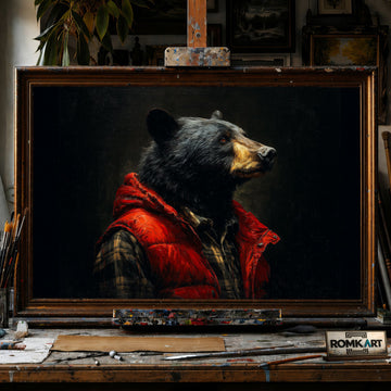 Black Bear Play Boy - Hand-Painted Oil Painting - View 1