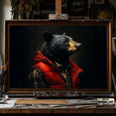 Black Bear Play Boy - Hand-Painted Oil Painting - View 1