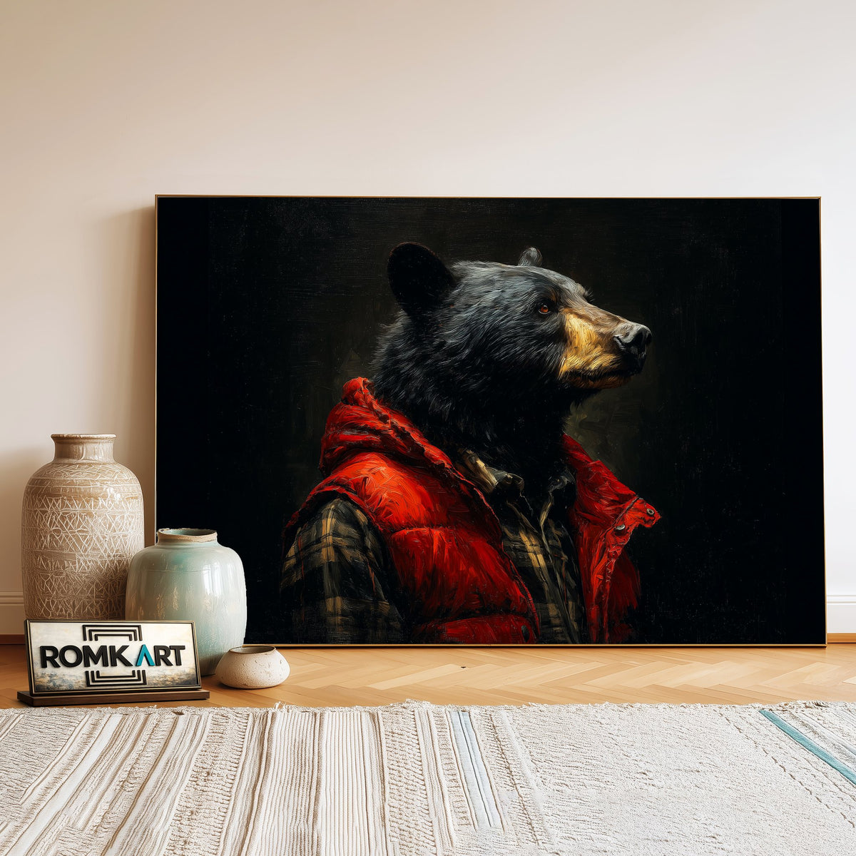 Black Bear Play Boy Oil Painting - image 3