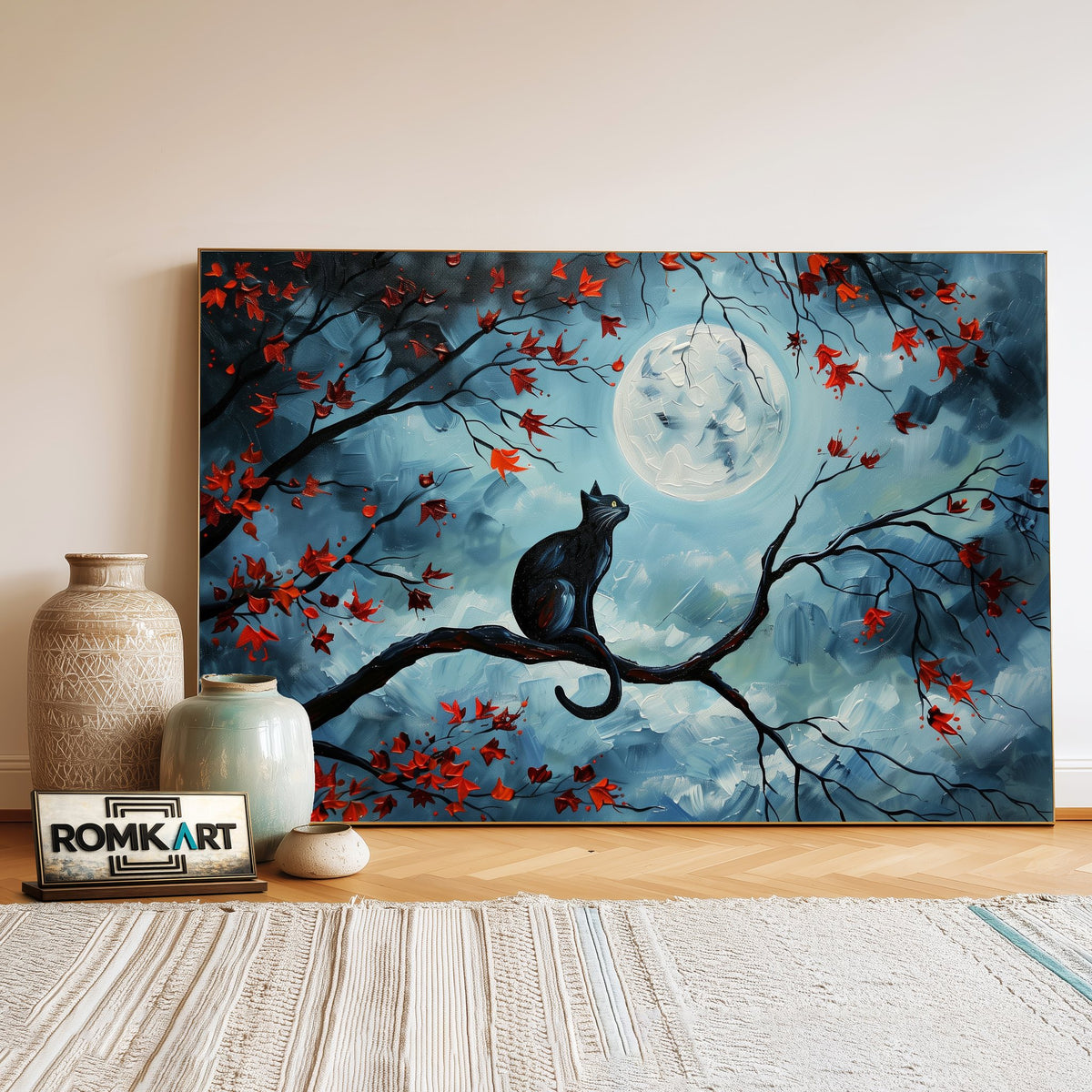 Black Cat and Mooon Oil Painting - image 3