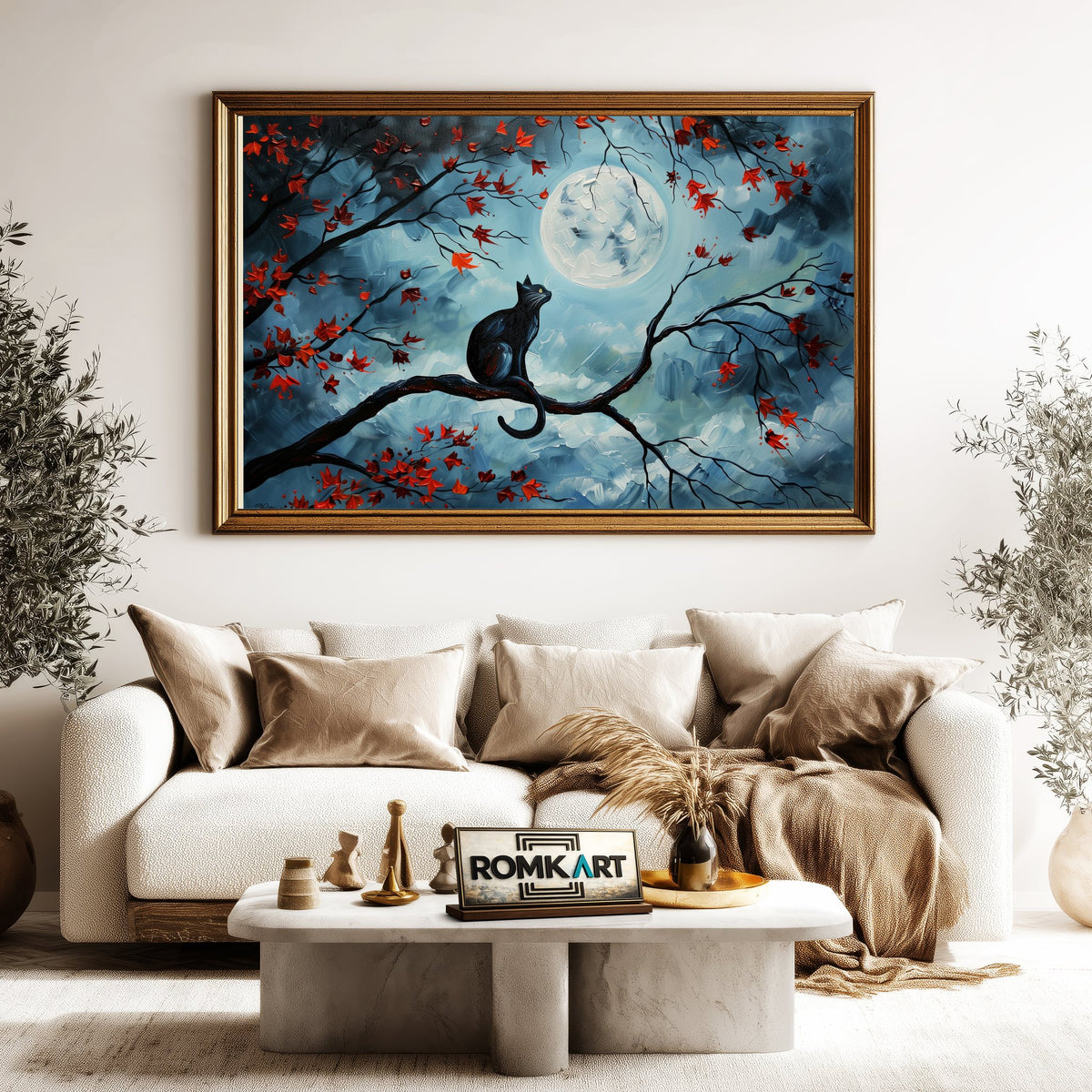 Black Cat and Mooon Oil Painting - image 5