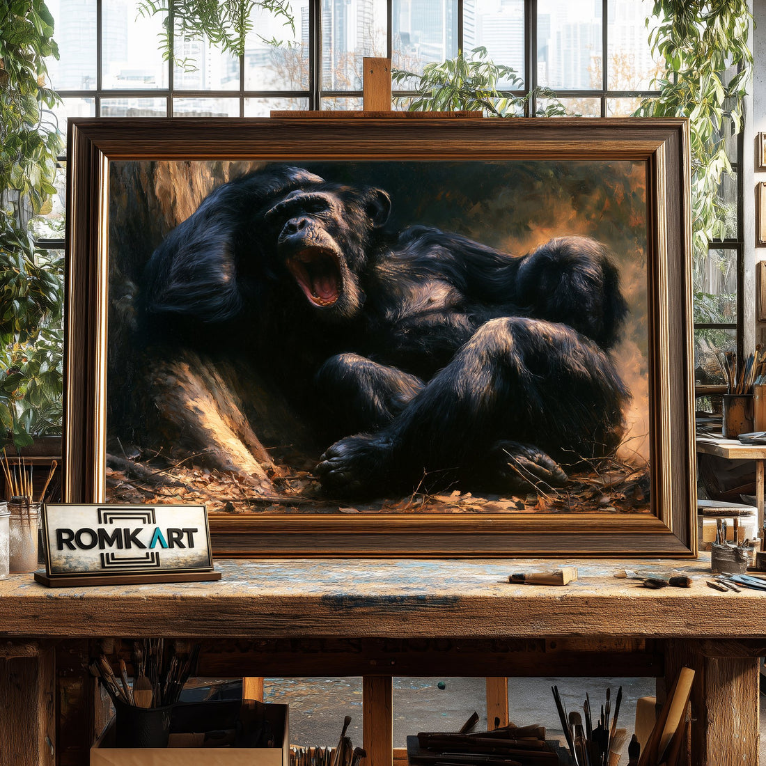 Black Chimpanzee - Hand-Painted Oil Painting - View 1