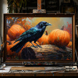 Black Crow and Pumpkin hand-painted oil painting on canvas