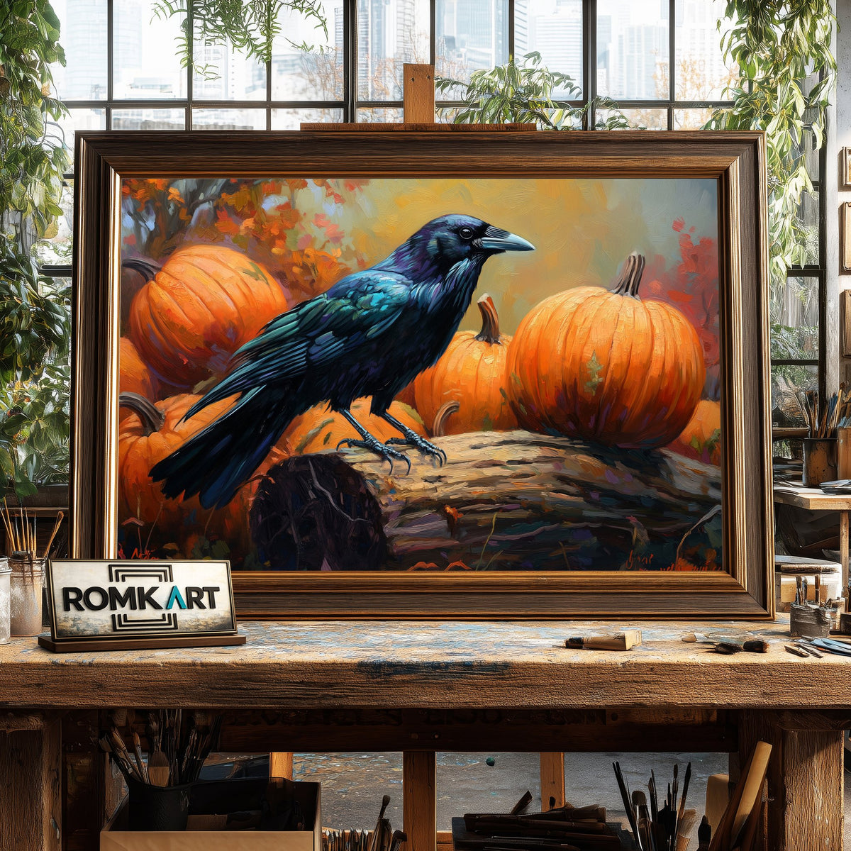 Black Crow and Pumpkin Bird Oil Painting - image 2