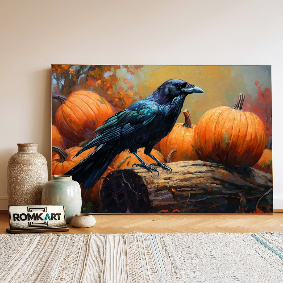 Black Crow and Pumpkin Bird Oil Painting - image 3