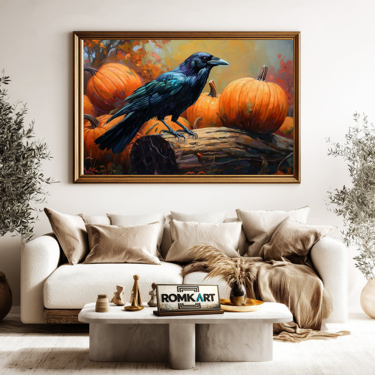 Black Crow and Pumpkin Bird Oil Painting - image 5