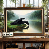 Black Dragon Fantasy Lakeside Oil Painting - image 2