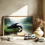 Black Dragon Fantasy Lakeside Oil Painting - image 6
