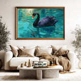 Black Swan on Tranquil Emerald-Blue Water Bird Oil Painting - image 5