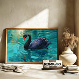 Black Swan on Tranquil Emerald-Blue Water Bird Oil Painting - image 6