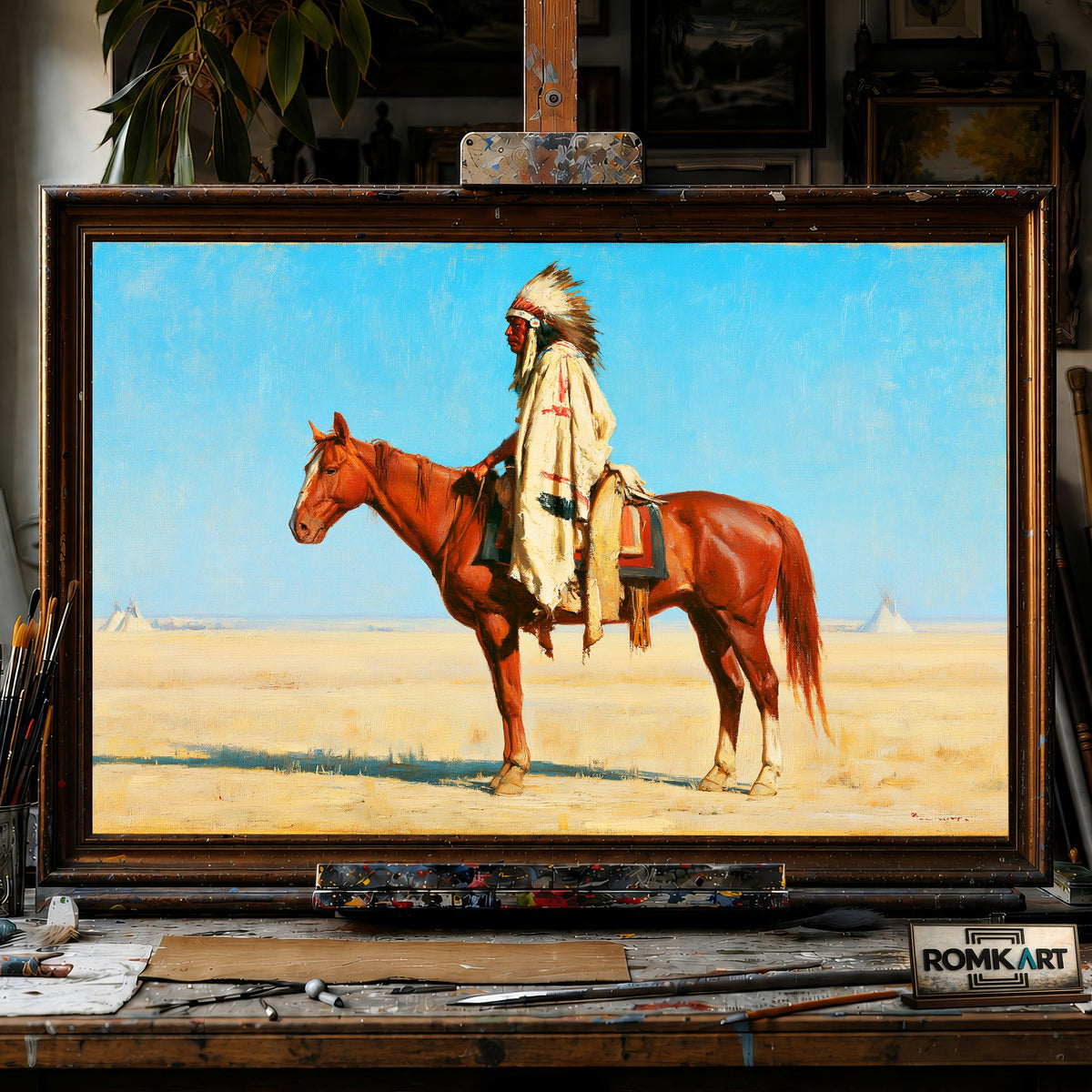 Blackfoot Chief - Hand-Painted Oil Painting - View 1
