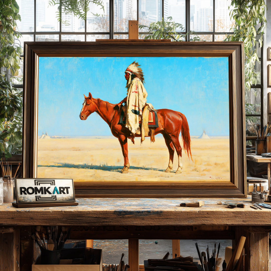 Blackfoot Chief - Hand-Painted Oil Painting - View 1
