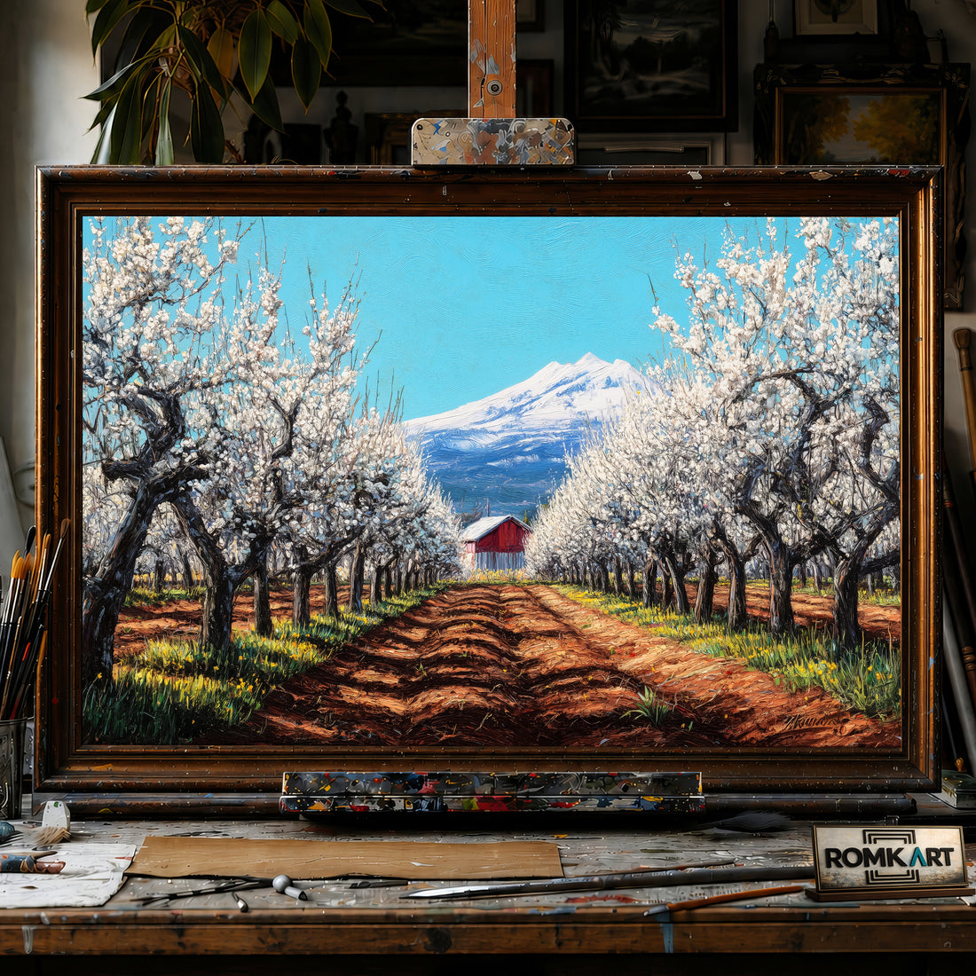 Blooming Orchard Farm hand-painted oil painting on canvas