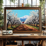 Blooming Orchard Farm Countryside Oil Painting - image 2