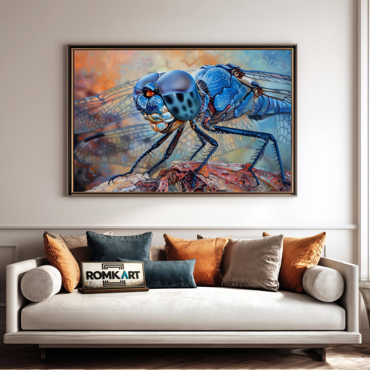 Blue Dragonfly Insect Oil Painting - image 4