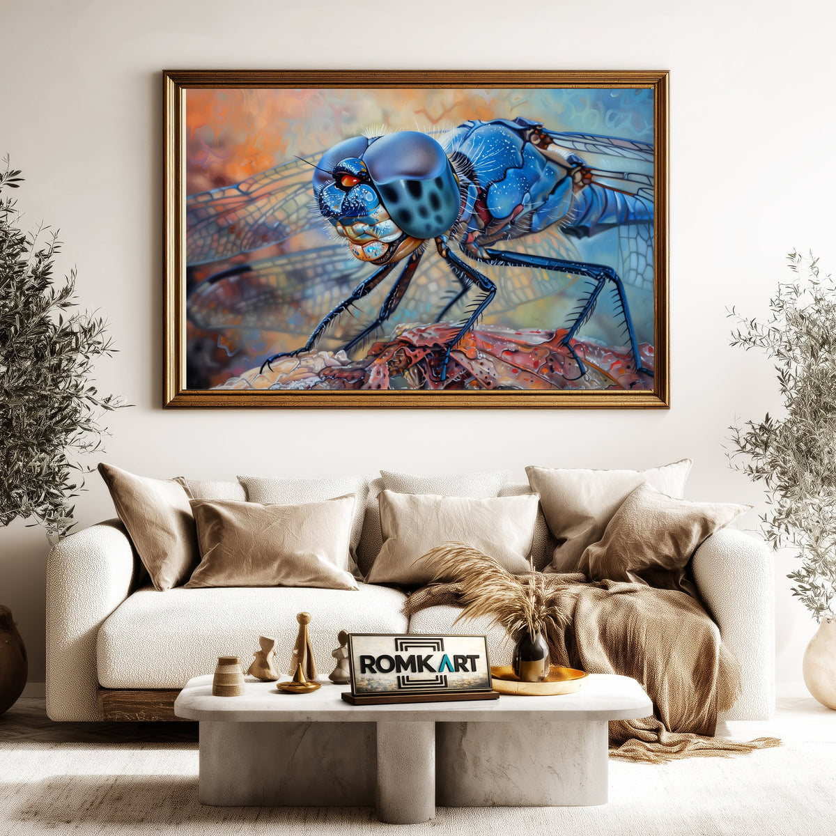 Blue Dragonfly Insect Oil Painting - image 5
