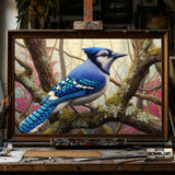 Blue Jay Bird hand-painted oil painting on canvas