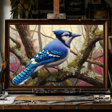 Blue Jay Bird hand-painted oil painting on canvas