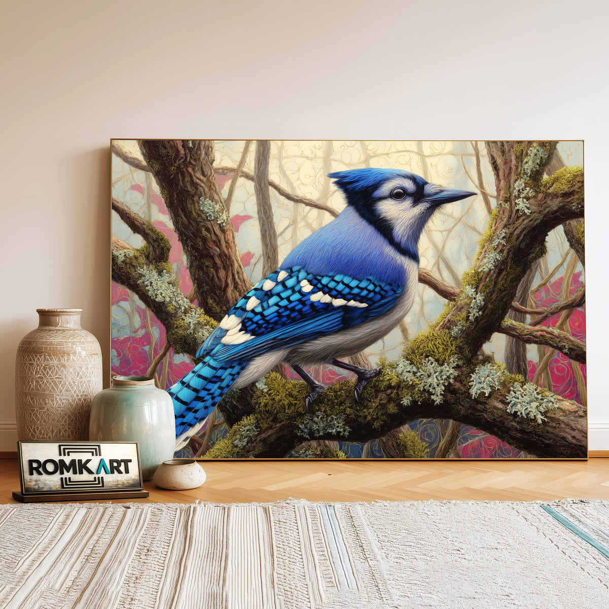 Blue Jay Bird Oil Painting - image 3
