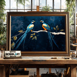 Blue Long-tailed Birds Oil Painting - image 2