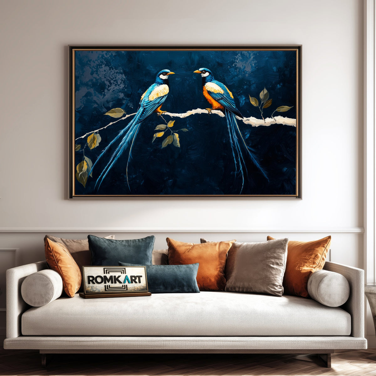 Blue Long-tailed Birds Oil Painting - image 4