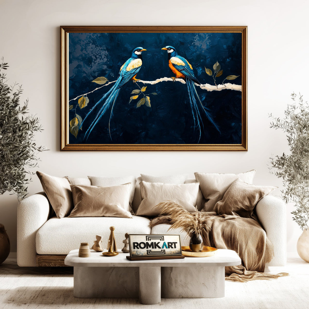 Blue Long-tailed Birds Oil Painting - image 5