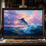 Blue Marlin Leaping hand-painted oil painting on canvas