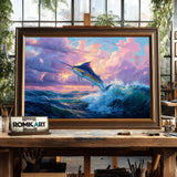 Blue Marlin Leaping Marine Life Oil Painting - image 2