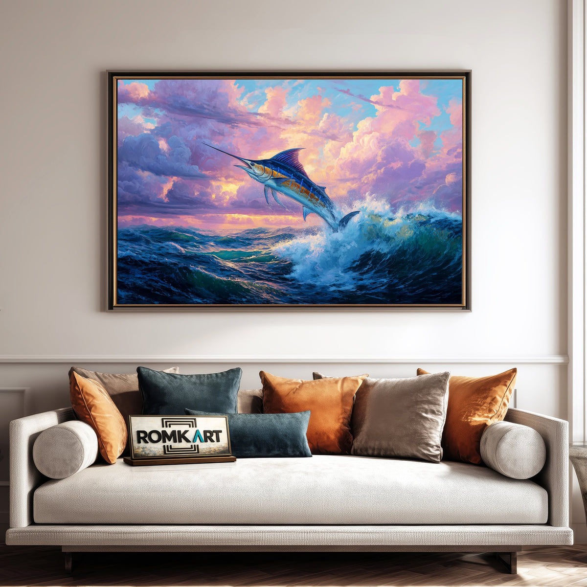 Blue Marlin Leaping Marine Life Oil Painting - image 4