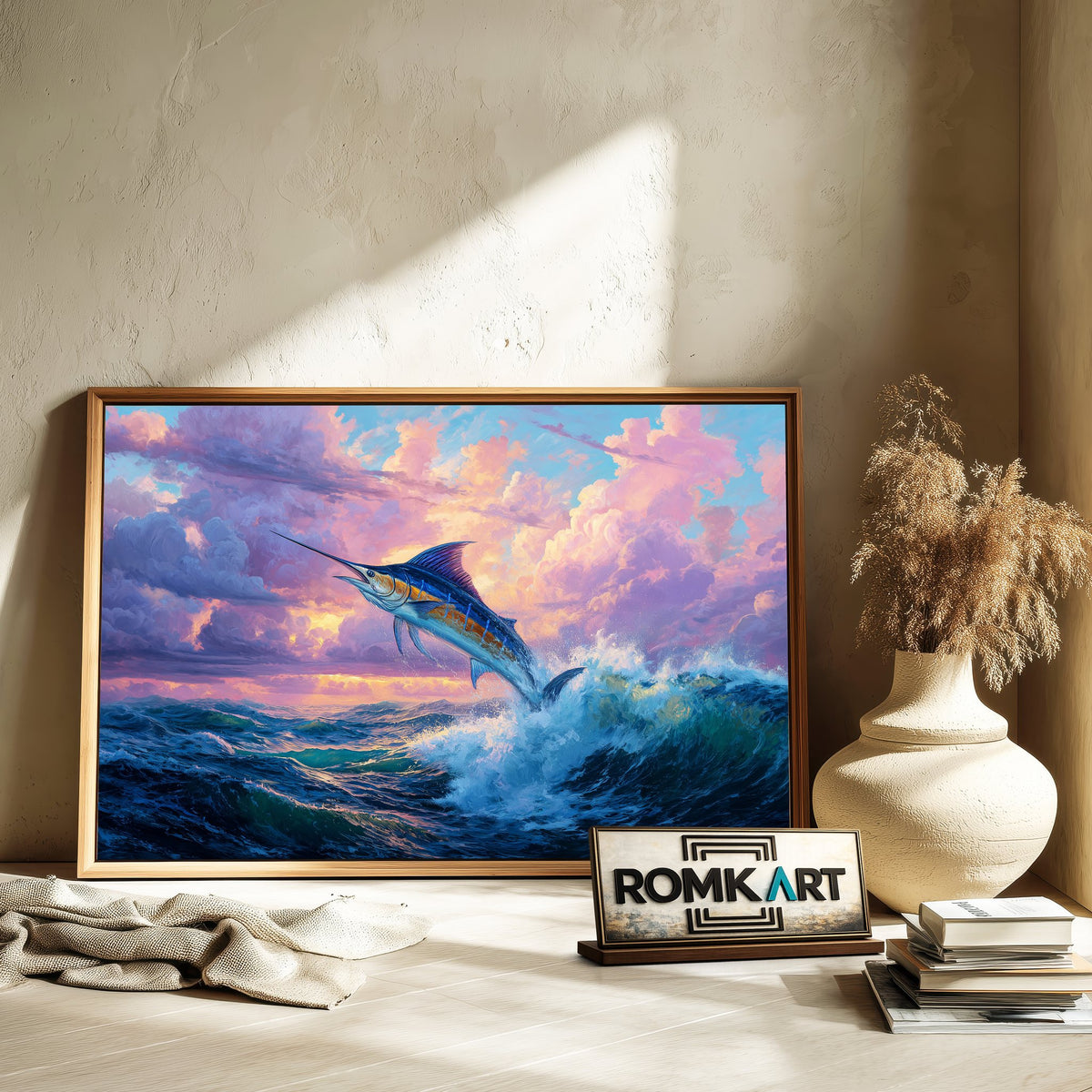 Blue Marlin Leaping Marine Life Oil Painting - image 6