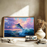 Blue Marlin Leaping Marine Life Oil Painting - image 6