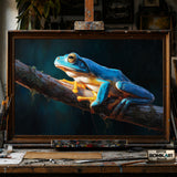 Blue Tree Frog hand-painted oil painting on canvas
