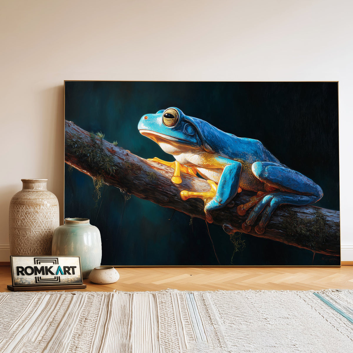 Blue Tree Frog Forest Landscape Oil Painting - image 3