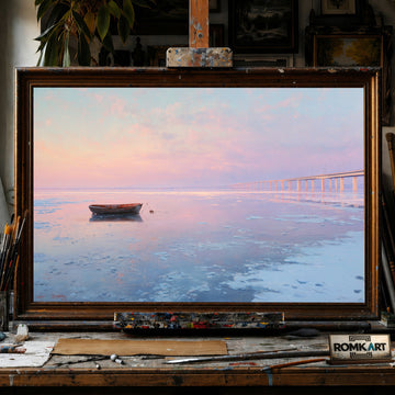Boat in Frozen Seascape - Hand-Painted Oil Painting - View 1